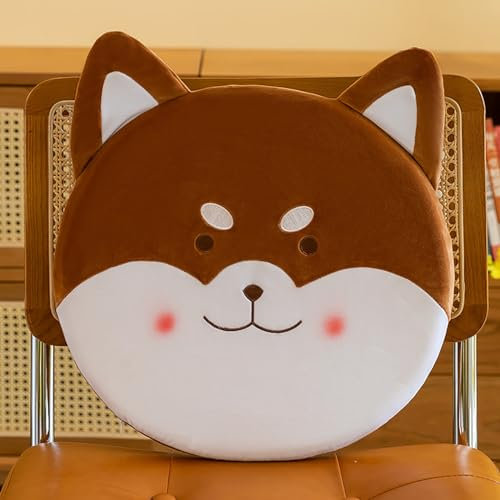 champracer Runde Stuhlkissen Kinder,Cartoon Rundes Kissen， Stuhlkissen Dickes Stuhlkissen ，40cm Memory Foam Sitzkissen Stuhl Sitzpolster mit Abnehmbarer Bezug, Cartoon Tier Sitzauflage (Shiba Inu)