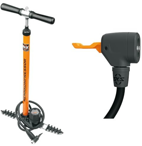 SKS GERMANY RENNKOMPRESSOR E.V.A. Standpumpe & MV Easy Pumpenkopf (Ersatz-Ventilkopf für SKS-Standpumpen, für alle Ventiltypen (AV, SV, DV), Feststellhebel, max. Druck: 16 bar / 232 PSI), schwarz