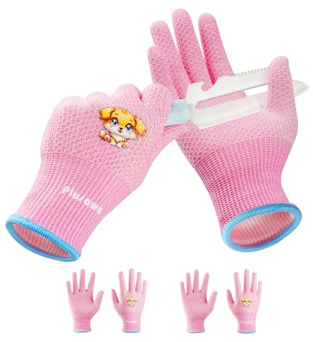 Plusawa Kinderschnittfeste Handschuhe, Schnittschutz D-Klasse, hohe Flexibilität, Komfort, atmungsaktiv – ideal für Basteln, Gartenarbeit, 2er-Pack. (Rosa, L)