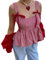 Womens Shoulder Tie Tank Tops Classic Plaid Print Sleeveless Square Neck Ruffle Vest Cute Gingham Tank Top (Red, L)