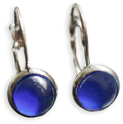 Schöne Ohrringe/Ohrclip/Ohrhänger mit blauen Cabochon in Revolver-silber Fassung – Sunje