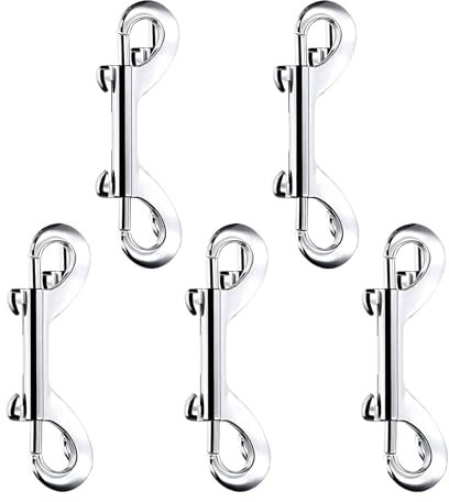 5 Piezas Mosquetón Doble de Buceo Set, Gancho de Seguridad de Doble Extremo, Broche de Perno para Correa de Perro, Camping Familiar al Aire Libre, Llavero, Plata