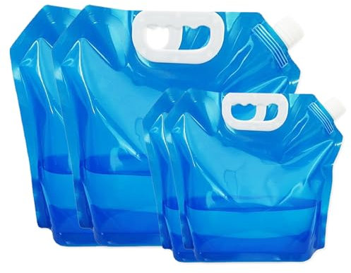 BORISCA 4 Pz 5L/10L Tanica per Acqua Pieghevole, Taniche Pieghevoli per Acqua con Coperchio Denso, Contenitori Pieghevoli per Acqua Senza BPA per Escursionismo, Campeggio, Picnic, Ripostiglio
