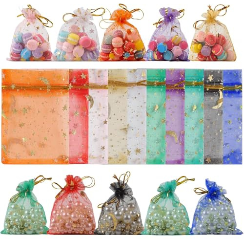 Megcdtr 100 Stück Organzasäckchen, 9 * 12cm Organza Säckchen | 10 Farben Schmuckbeutel, Lavendelsäckchen, Geschenkbeutel Organza für Hochzeit Gebu