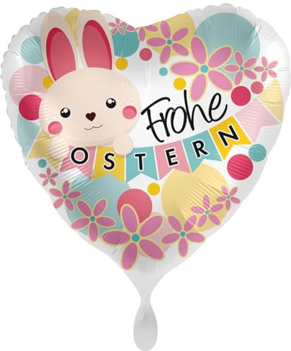 Folienballon Frohe Ostern Ballon Osterhase Geschenke Kinder Ostern Deko Osterfeier, Made in EU & Germany, Helium geeignet, osterlicher Luftballon in Herzform