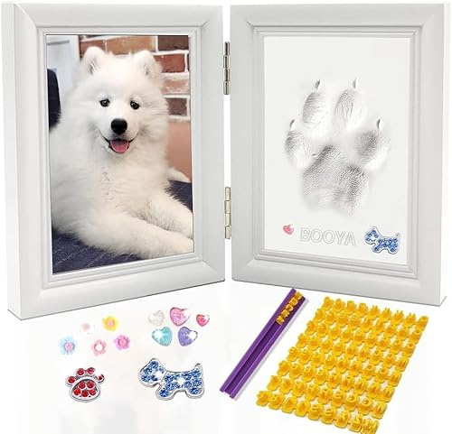 Journdream Pfotenabdruck Set Hund und Katze, DIY Pfotenabdruck Set | 3D Holz Bilderrahmen Pfotenabdruck für Hunde oder Katzenbesitzer,Pet Pawprints Bilderrahmen (white)
