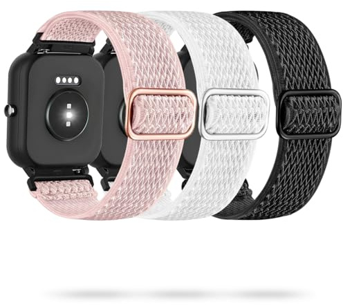LYSANDRA 3 Pack Stretchy Nylon Watch Bands Compatible Spade Co Health Smartwatch 4, 22mm Stretch Elastics Nylon Adjustable Replacement Strap Accessories for Men & Women (3 Pack-A3)