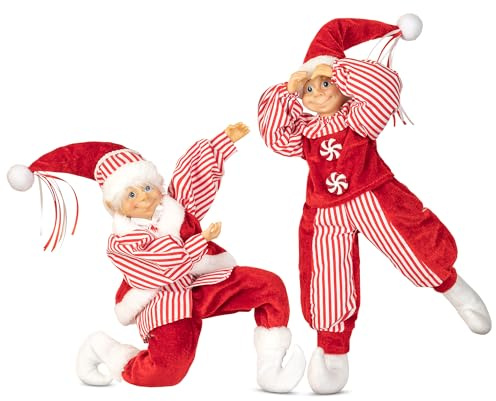 KI Store 45cm Elves Figuren rot Weiss elf Wichtel Elfen Weihnachtselfe Weihnachts Dekoration für Christbaumschmuck für die Weihnachts Dekoration