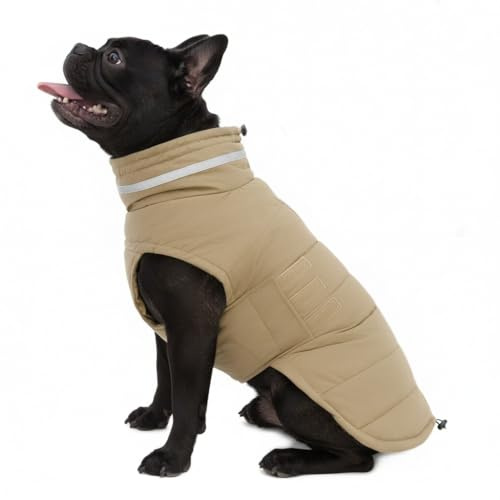 Mklhgty Hundemantel, wasserdichte Winterjacke, warme winddichte Jacke, reflektierender, verstellbarer Rollkragenmantel für mittelgroße Hunde mit Klettverschluss - Khaki - M
