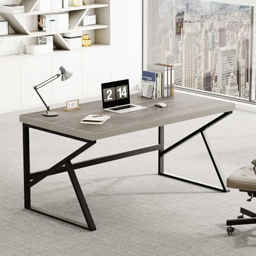HSH Schreibtisch Holz und Metall Moderner Computertisch Industrieller PC Tisch für Büro Homeoffice Arbeitstisch Grau 140 x 60 cm