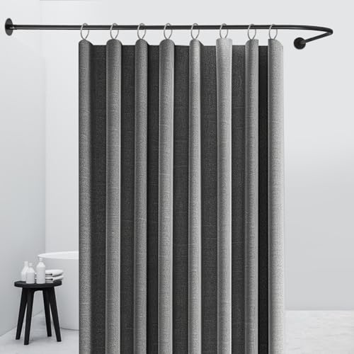 Treeisland Barra de cortina de ducha en forma de L, ajustable, 70-95 x 105-165 cm, barra de ducha de esquina de acero inoxidable para baño y bañera, sin cortina de ducha, color negro