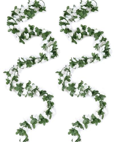 poraceous 2 Pièces Guirlande Fleurs Artificielles, 2.5m avec 45 Blanc Rose | Guirlande de Vigne Roses Plantes Artificielles Suspendu, Rose Artificielle, Guirlande de Fleurs Artificielles Deco