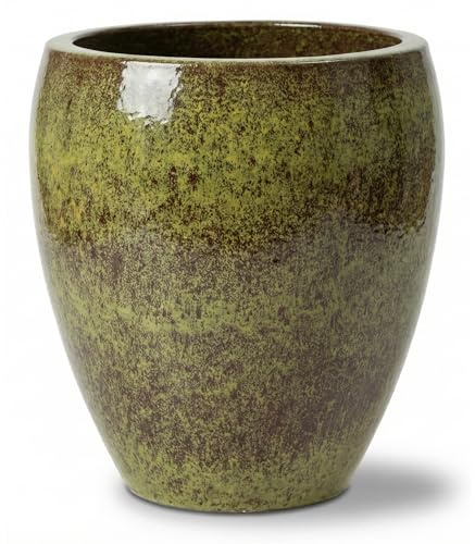 Provencelia Poseidon Keramik-Pflanztopf Herbstgrün, Größe: M - Durchmesser: 28 cm x Höhe: 31 cm, wetterfest, mediterran, handgemachter Übertopf für Innen Außen Garten Balkon