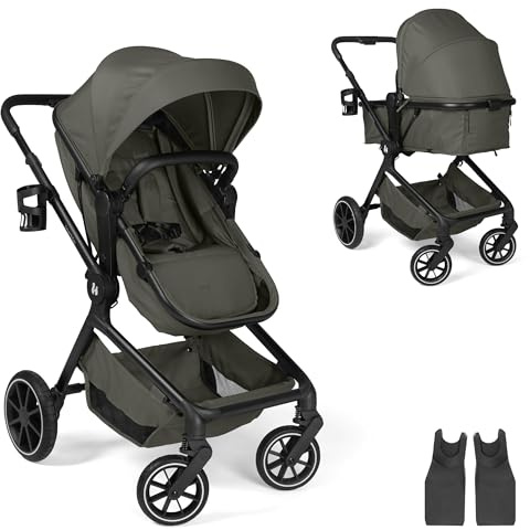 hauck 2in1 Babywagen & Buggy mit Babyschalenadapter Convert N Care Olive | Babywanne umbaubar zu Sitz, wendbare Blickrichtung, UPF 50+, verstellbarer Schieber, Gummireifen, Geburt bis 22 kg/4 Jahre