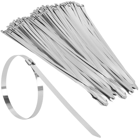 NAMYEUT Collier de Serrage Inox 100 Pièces 500x10mm - Serre-câbles Acier Inoxydable Autobloquants - Pour Ruban de Protection Thermique, Gestion des Câbles, Applications Industrielles