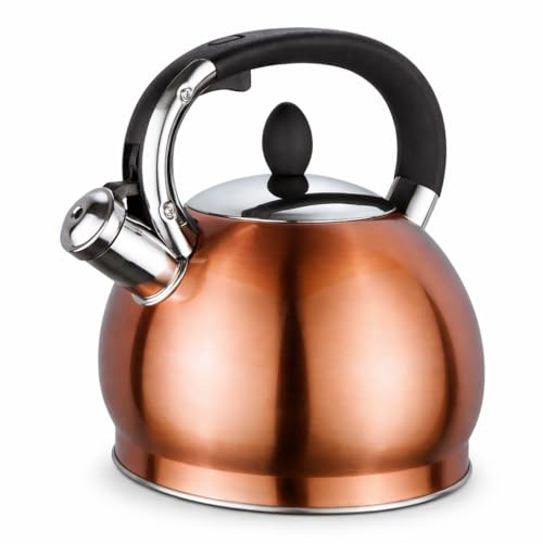 3.5L Stainless Steel Whistling Kettle – Large Capacity Stove Top Tea Kettle with Heat-Resistant Handle for Gas, Electric & Induction Hobs (Copper)