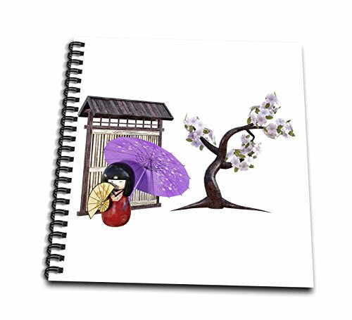 3D Rose EIN Japanisches Sakura Puppe mit Sonnenschirm und Lüfter mit Mauer und Baum Zeichenheft