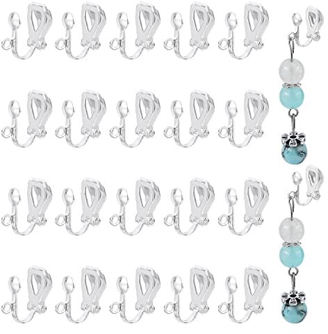 PH PandaHall 50pcs Clip-on Earring Hooks Non-Pierced Earring Findings Clip on Earrings Converter for Earrings DIY Jewellery Making Women,13x6x7mm, Silver