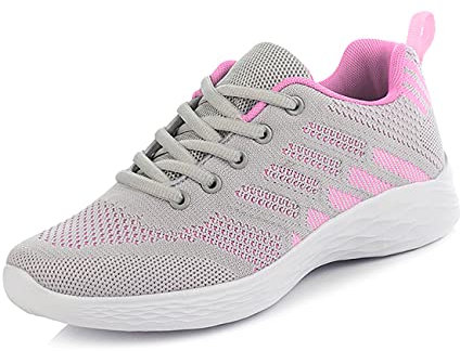 Donna Scarpe da Corsa Sport Ginnastica Classica Stringata Sneaker Palestra Running Sneaker,Rosa Grigio,38EU