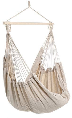 DETEX® Hängesessel XXL 150kg Wetterfest Indoor Outdoor Hängeschaukel Hängestuhl Hängesitz Schaukeltuch Schwungtuch Hängematte Schwebestuhl Beige
