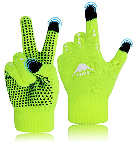 FINGER TEN Handschuhe Kinder Winter Jungen Mädchen 1 Paar Grün Strickhandschuhe Alter 5-11 Unisex Touchscreen Gloves Laufen Warm RadfahrenHandschuhe Sport Fahrrad Fußball Täglich