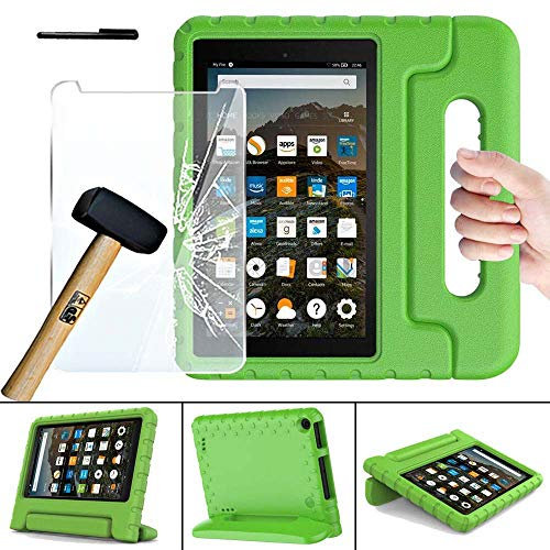 FINDING CASE for Amazon Fire HD 8 Tablet | Fire HD 8 Tablet Case (8th / 7th / 6th Gen - 2018,2017,2016 Release) With Glass Screen Protector Cover - ShockProof Handle Foam Stand Cover green