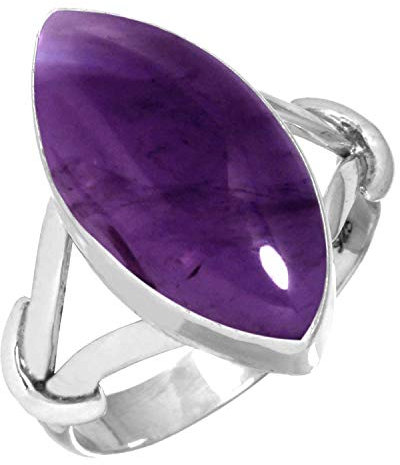 Jeweloporium Bague en argent sterling 925 avec améthyste violette, taille 49,5, pour femme, bijou bohème avec pierre marquise authentique