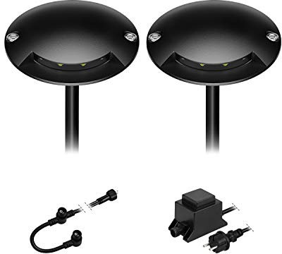 ledscom.de LED Boden-Aufbauleuchte BUNDA, 1-flammig, extra-flach, für außen, Aluminium, schwarz, rund, 7cm Ø, kaltweiß, 2er Set