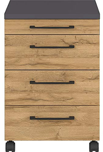 Germania Rollcontainer 4251-564 GW-Profi, in Graphit/Grandson-Eiche-Nb., mit Utensilienfach, 42 x 61 x 49 cm (BxHxT)