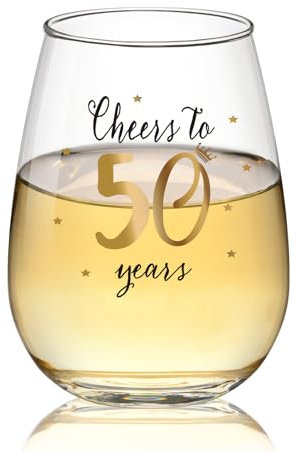 Livole 50. Geburtstag Geschenke für Frauen, 15oz Stammlos Glas Weinbecher für Frauen Männer, Hochzeit Jahrestag Party Dekorationen, Weingläser ohne Stiel, Rotweinglas Champagner Cheers to 50 Years