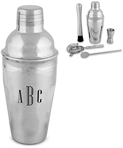 Personalised Engraved Cocktail Shaker Set with Triple Initials, Personalise with Any Initials