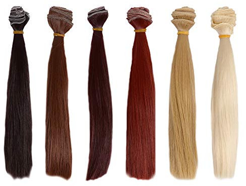 STOBOK 6Pcs Puppe Tressen Perücke Puppe Haar Extensions Hitze Beständig Gerade Synthetische Schüsse DIY Sortierte Farbe Perücken für Kunst Und Handwerk Farbe 2