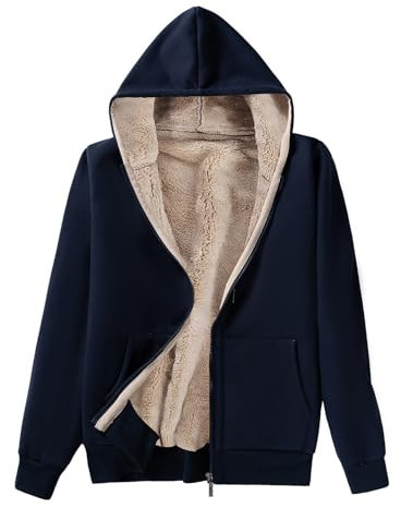 LBL Ladies Casual Winter Warm Thick Sherpa Fleece Jacket Full Zip Up Hoodie Sweatshirt for Women Blue L