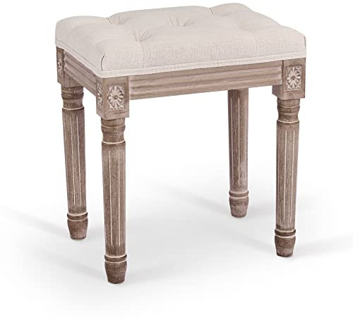 VONLUCE Schminkhocker Polsterhocker Kosmetikhocker Hocker für Schminktisch Sitzhocker Klavierhocker Schminktisch Hocker Massivholzbeine (Beige-30x40x47cm)