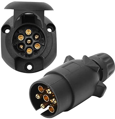 AGRISHOP 12V 7 Pin Trailer Plug and Trailer Socket, 7Pin Trailer Plug Socket Male Female Wiring Connector Adapter For RV Caravan Tractor Truck Van Car Auto Towing