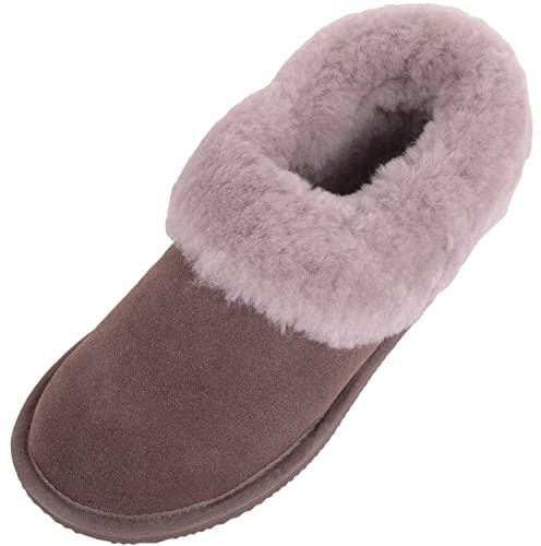 SNUGRUGS Damen-Stiefelschuhe aus echtem Schaffell mit dickem Schaffell-Bündchen, Truffle, 41 EU