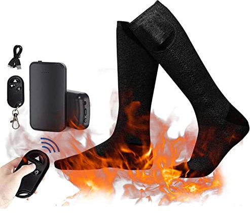 EEUK Calcetines térmicos con bateria, Calcetines calefactables con Control Remoto Calentadores de pies 3.7v 4000mah con 3 Ajustes De CalefaccióN para Deportes/Camping/esquí(Size:2 Pair,Color:Negro)