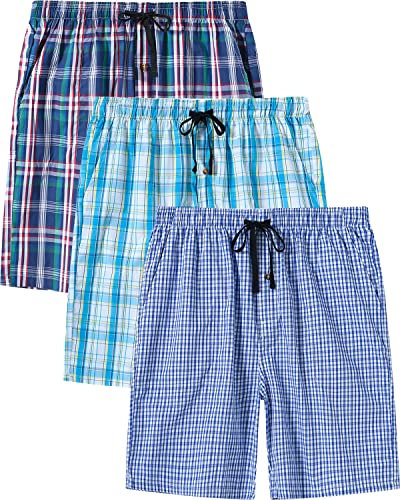 AjezMax Bas de Pyjama Homme Short en 100% coton avec poches Vêtements de nuit Short à carreaux pour la maison loisirs