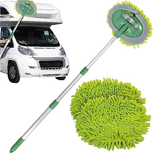 TANNESS Kit de fregona de Lavado de Coche Caravan, Microfibra antiarañazos, Guante para Limpieza de Coche, Mango Largo Extensible, 2 Cabezales de fregona sin Pelusas, Cepillo de Lavado y detallado de