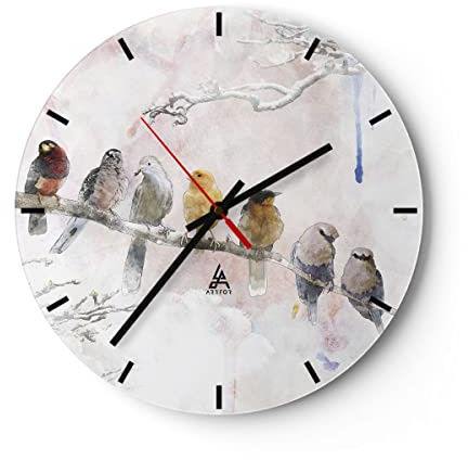 ARTTOR Modern Wanduhr Vögel Kanarienvogel Zweig 40x40cm Rund Groß Wand Uhr Glas Analog Zimmeruhren Küche Büro Wohnzimmer Glasuhr Wall Clock Dekoration Design Wanddekoration Küchenuhr C3AR40x40-4175