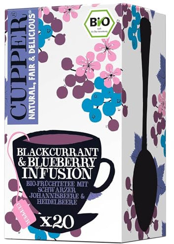 CUPPER Bio Früchtetee Blackcurrant & Blueberry Infusion, 20 ungebleichte Teebeutel, umweltfreundlich, fair gehandelt