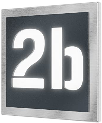 Graviers Design beleuchtete Hausnummer aus V2A Edelstahl 230x230mm - Anthrazit RAL 7016 - Wetterfest Rostfrei Individuell anpassbar nach eigener Nummer - Made in Germany