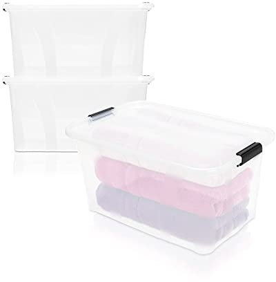 BigDean 2er Set Transparent Aufbewahrungsbox mit Deckel - 14L + Clipverschluss - Stapelbare Ordnungsbox