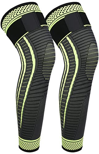 Ruilala Ginocchiera Lunga 2 pezzi Supporto per Ginocchio da Uomo e Donna Fascia a Compressione Tutore Ginocchio per sportivo, corsa, menisco, artrosi, tendinite, legamenti, rotuleo (verde, L)