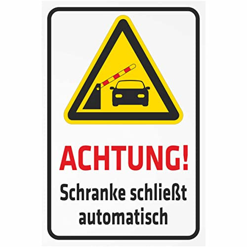 INDIGOS UG - Alu - Dibond Schilder 3mm - Sicherheit - Achtung! Schranke schließt automatisch - 300x200 mm - Hotel, Firma, Schutz, KITA, Arzt, Praxis, Wohnung