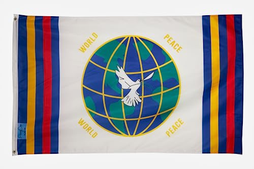 PringCor Weltfriedensflagge, 90 x 152 cm, Hippie, Pazifisten, Taube, Erde, kein Krieg, Olivgrün