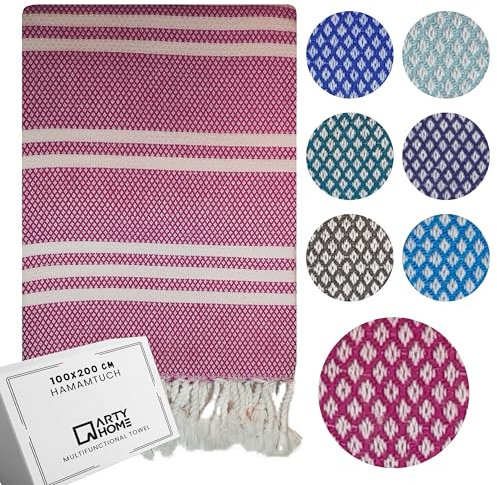 Arty Premium Hamamtuch Strandtuch groß 90 x 200 cm Saunatuch XXL Badetuch Vorgewaschen Schrumpffest Schnelltrocknend Leicht Saugfähig 100% Baumwolle Oeko-TEX, Fuchsia
