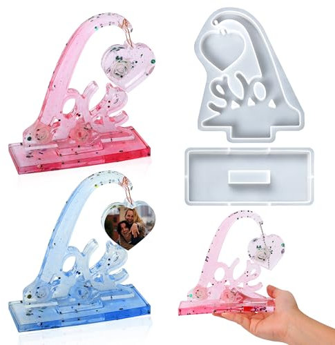 Guittly 2 Stück Silikonform Herz 3D Herzform Epoxidharz Fotorahmen Set Bilderrahmen Formen Silikon Herz Silikonformen Gießformen Herz Herzform Silikon Epoxidharz für DIY Bilderrahmen (Weiß,Stil 1)