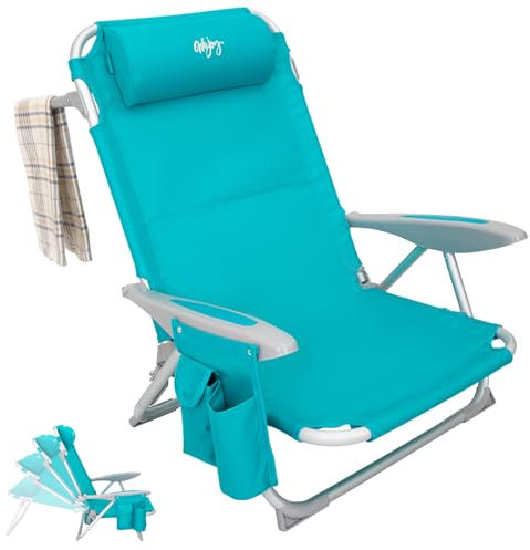 #WEJOY Leichter, niedriger Strandstuhl für Erwachsene, 4 Positionen, Aluminium-Klappstühle mit Rucksackgurt, Getränkehalter und gepolsterter Kopfstütze, unterstützt 120 kg, für Rasen im Freien, Cyan