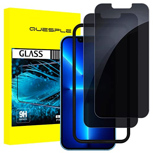 QUESPLE Privacy Screen Protector for iPhone 13 Pro Max 6.7-Inch, 2-Pack Privacy Glass, Anti-Spy Tempered Glass Film with Install Tool, Anti-Scratch/High Sensitivity/Case Friendly